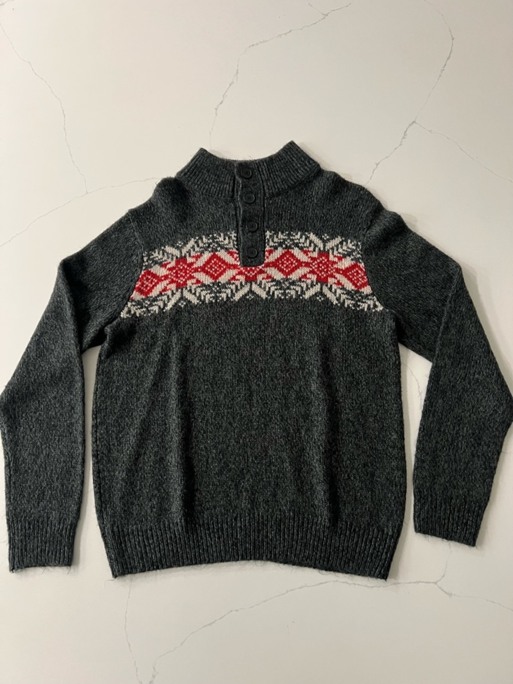 Oscar de La Renta Pullover Sweater Mens L Gray Fair Isle Acrylic Knit 1/4 Button